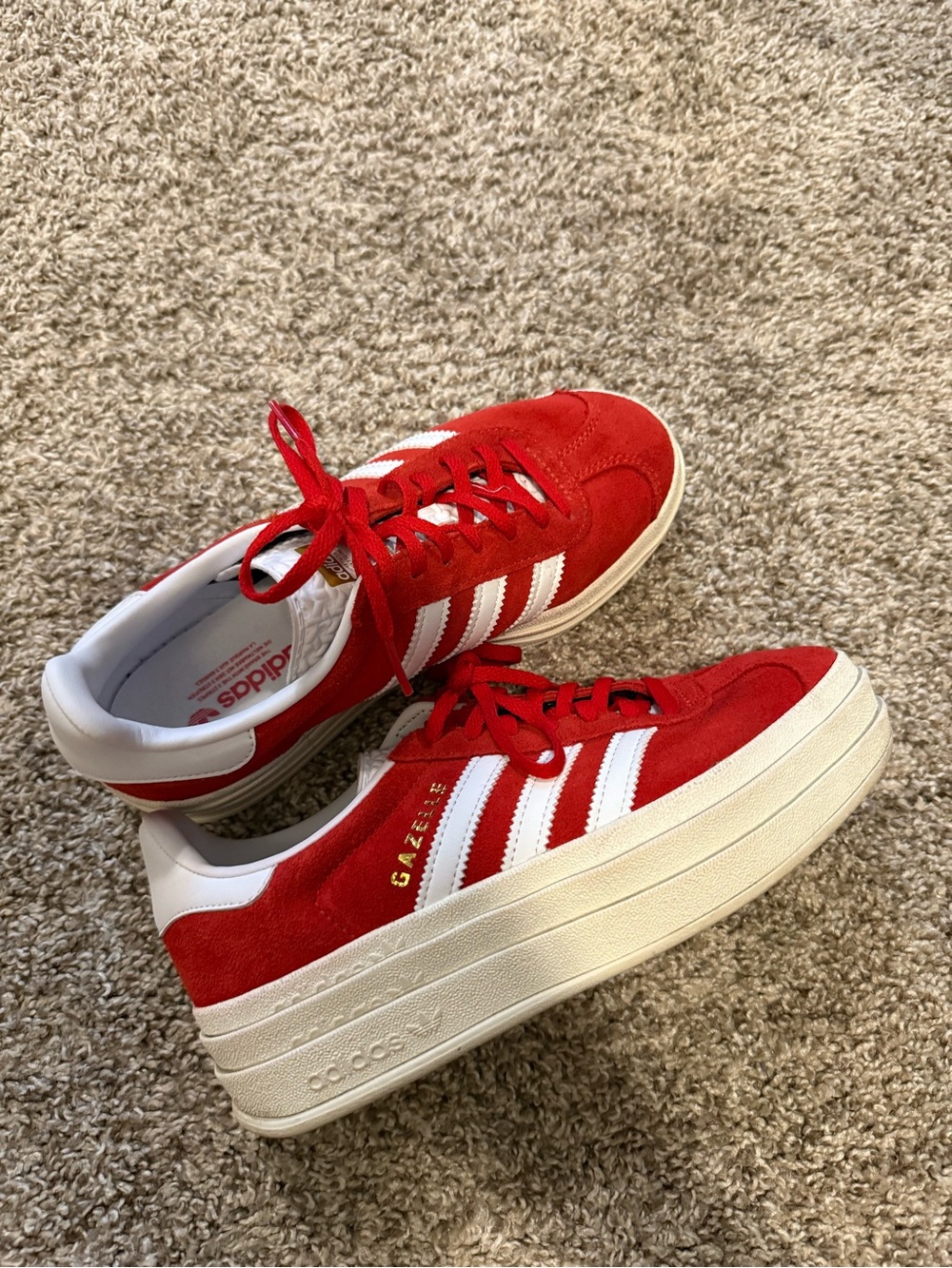adidas Gazelle Platform Sneakers in Red & White - Picture 1 of 3